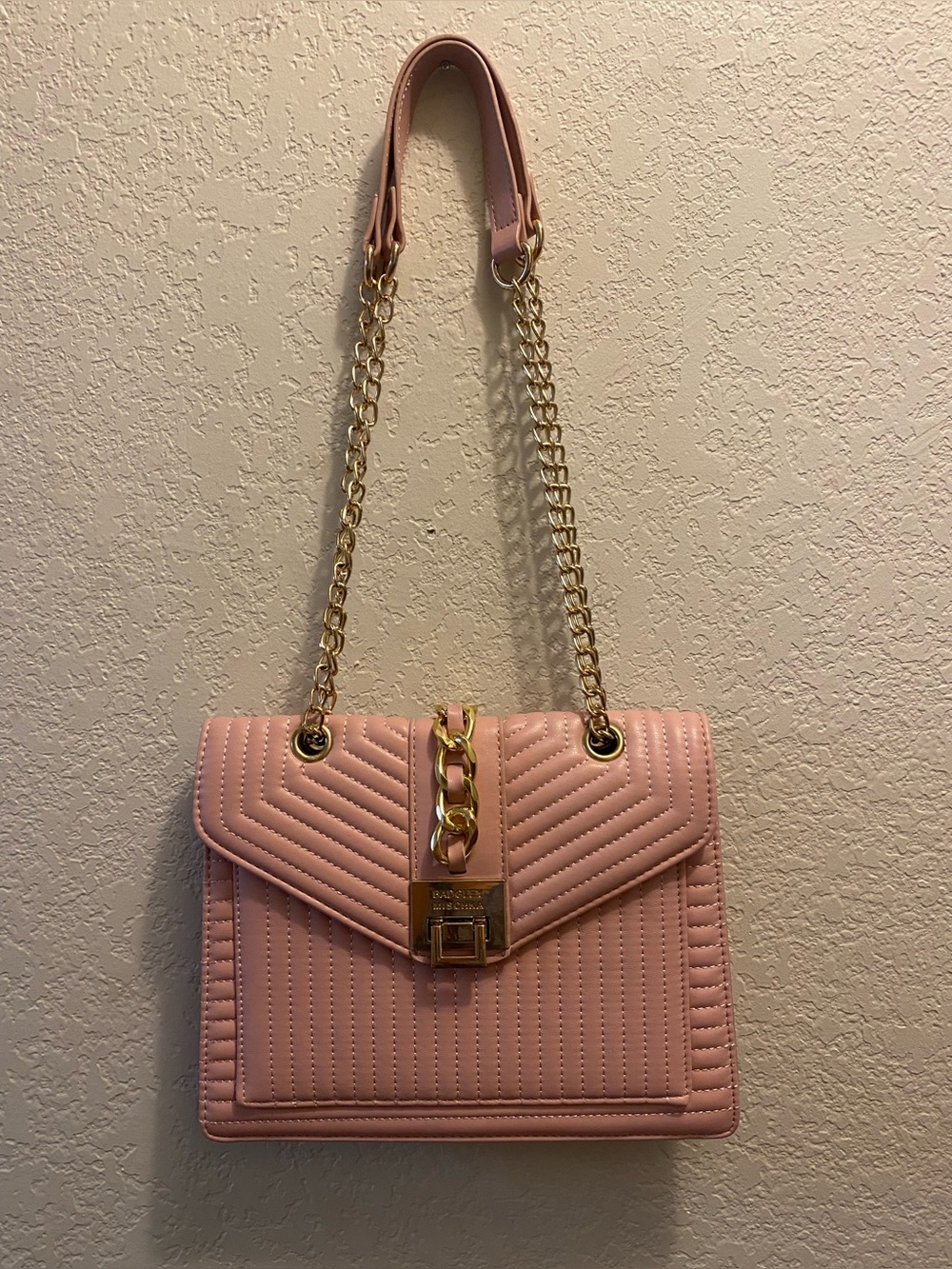 Badgley Mischka Quilted Blush Pink Chain-Handle Shoulder Bag
